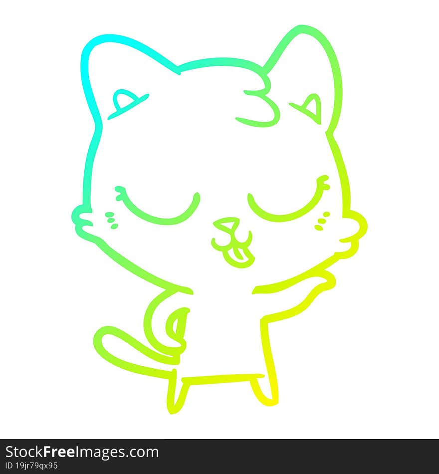 cold gradient line drawing of a happy cartoon cat