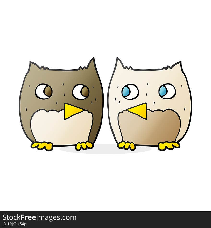 freehand drawn cute cartoon owls