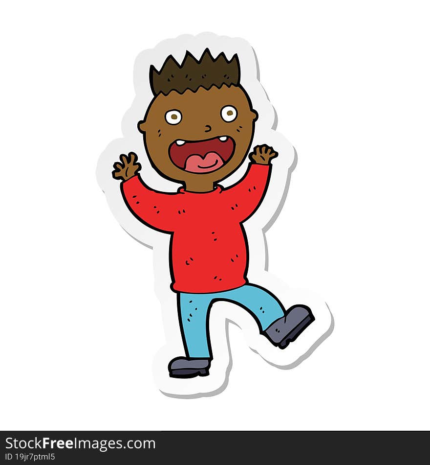 sticker of a cartoon crazy happy man