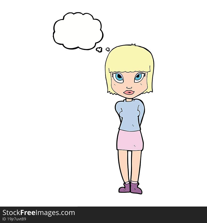 cartoon woman standing with thought bubble