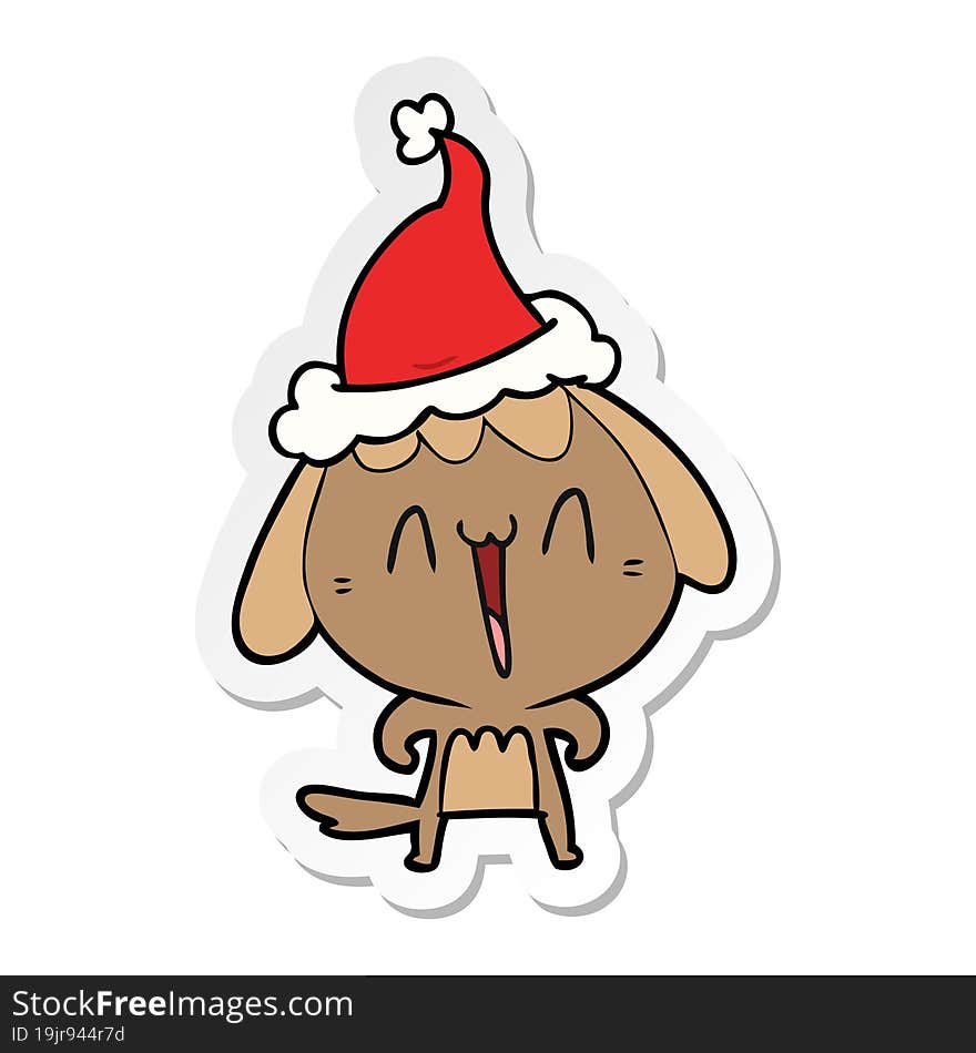 cute sticker cartoon of a dog wearing santa hat