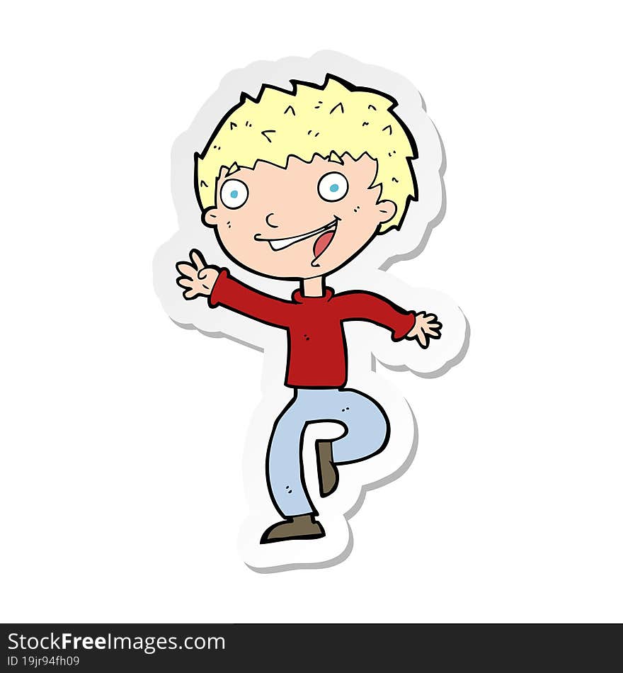 Sticker Of A Cartoon Excited Boy