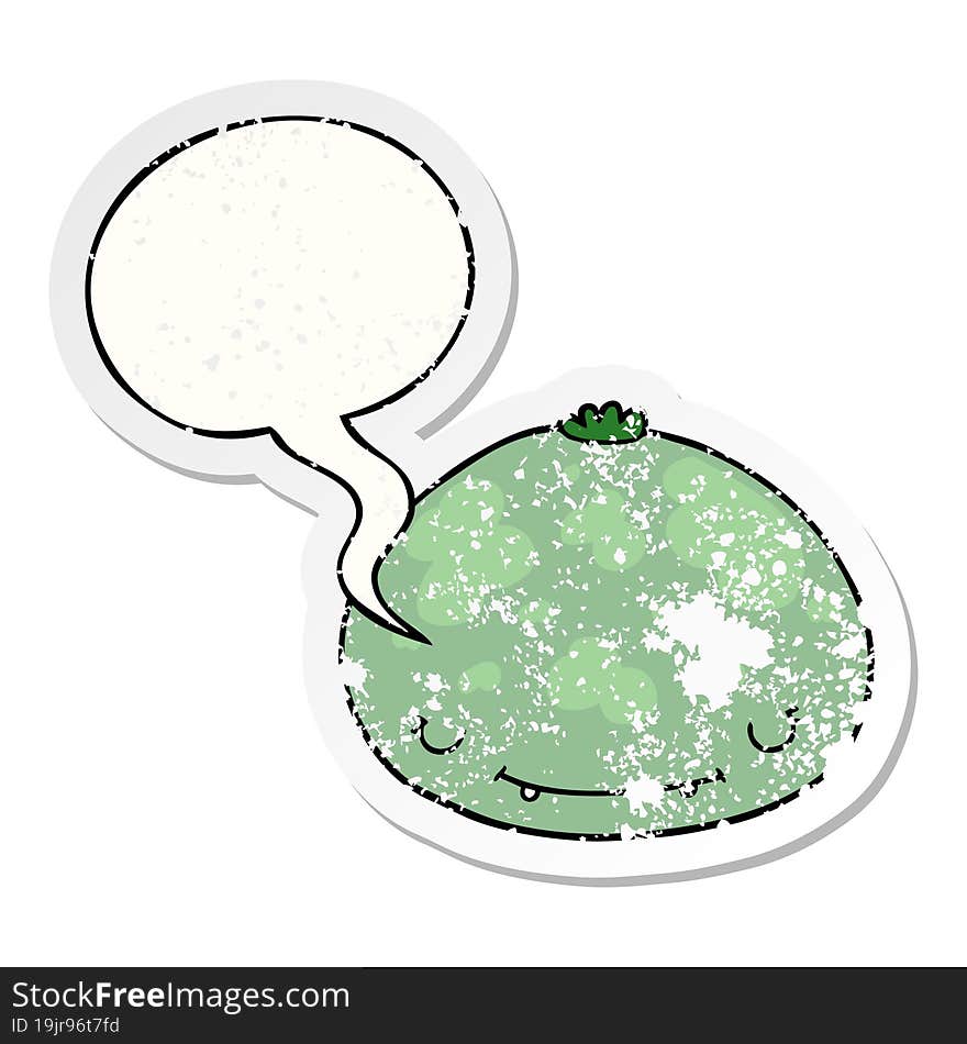 cartoon squash and speech bubble distressed sticker