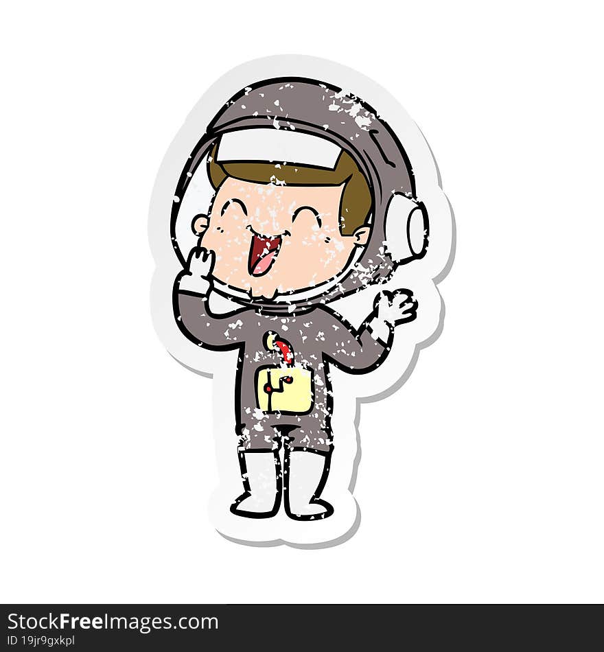 Distressed Sticker Of A Happy Cartoon Astronaut