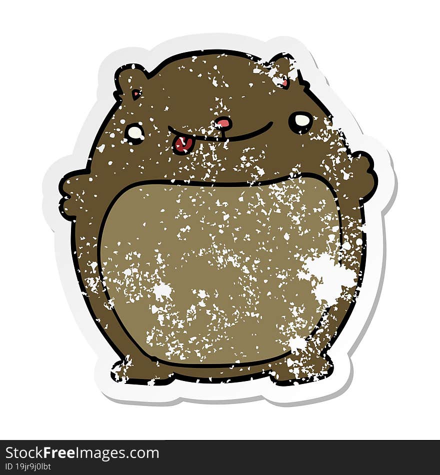 Distressed Sticker Of A Cartoon Fat Bear