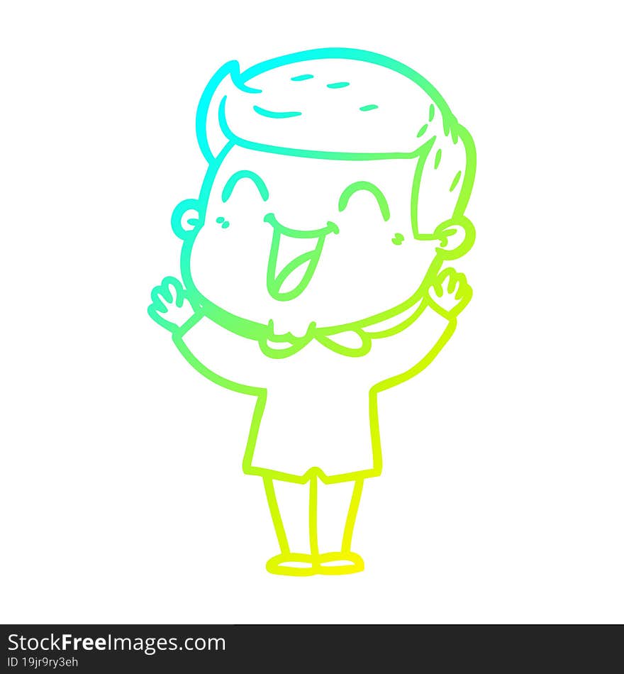 cold gradient line drawing of a cartoon man laughing