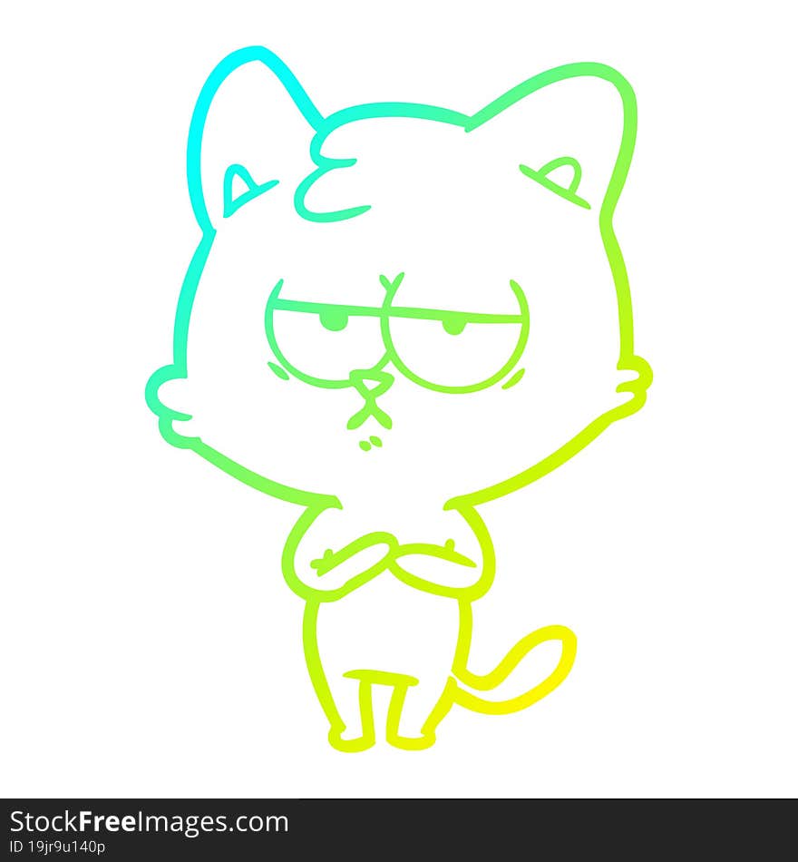 cold gradient line drawing bored cartoon cat