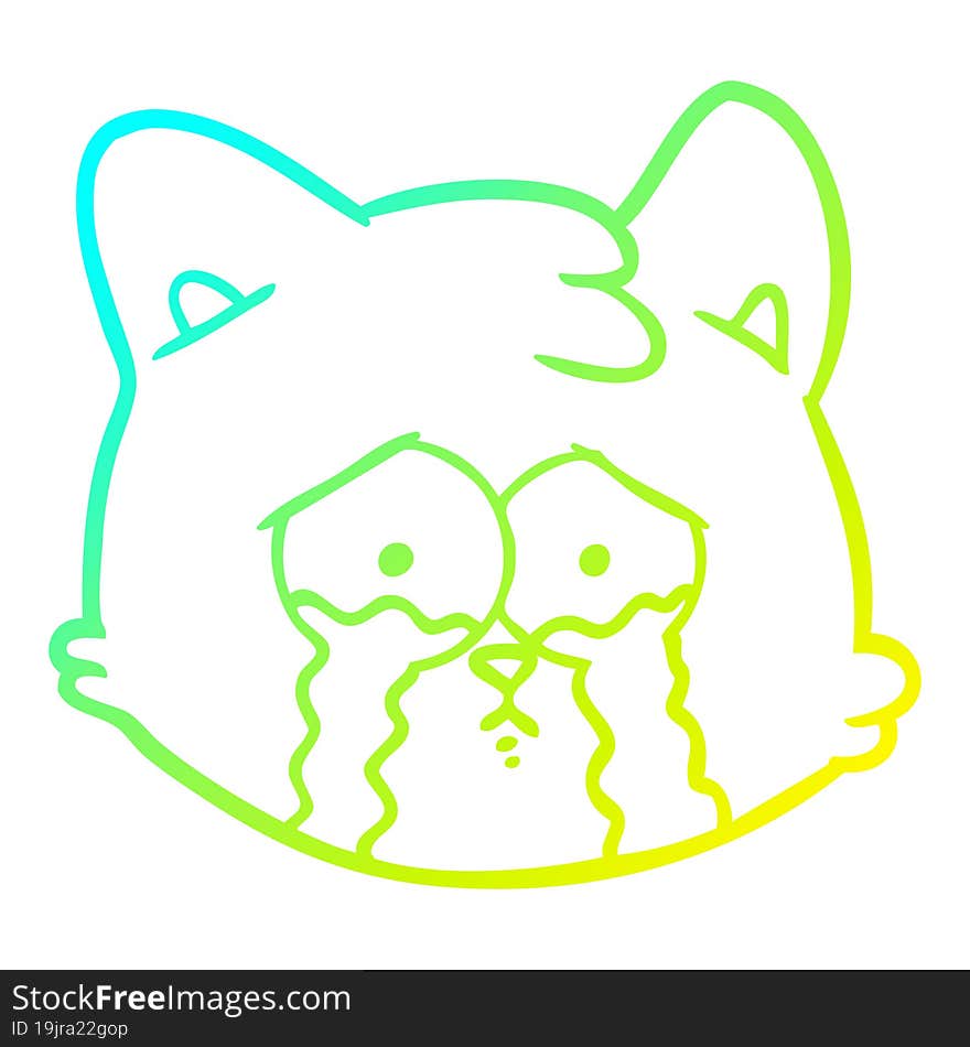 Cold Gradient Line Drawing Crying Cartoon Cat Face