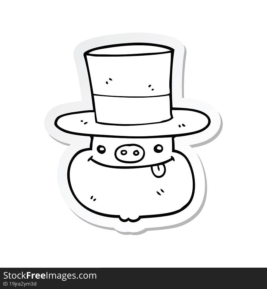 sticker of a cartoon pig wearing top hat