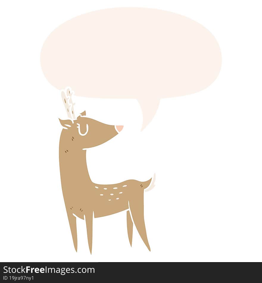 cartoon deer and speech bubble in retro style