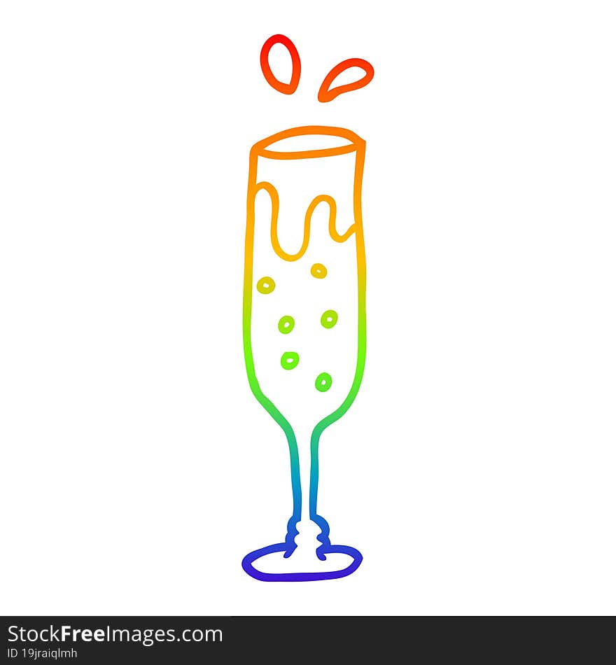 rainbow gradient line drawing cartoon glass of champagne