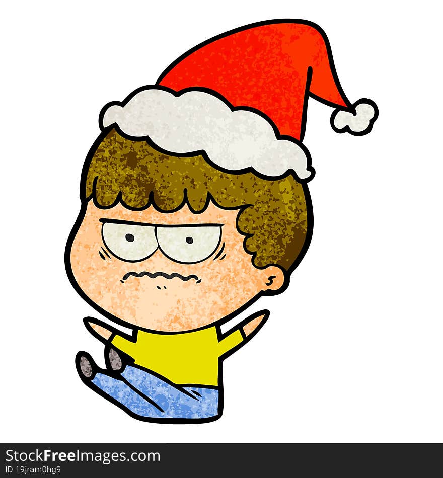 textured cartoon of a annoyed man wearing santa hat