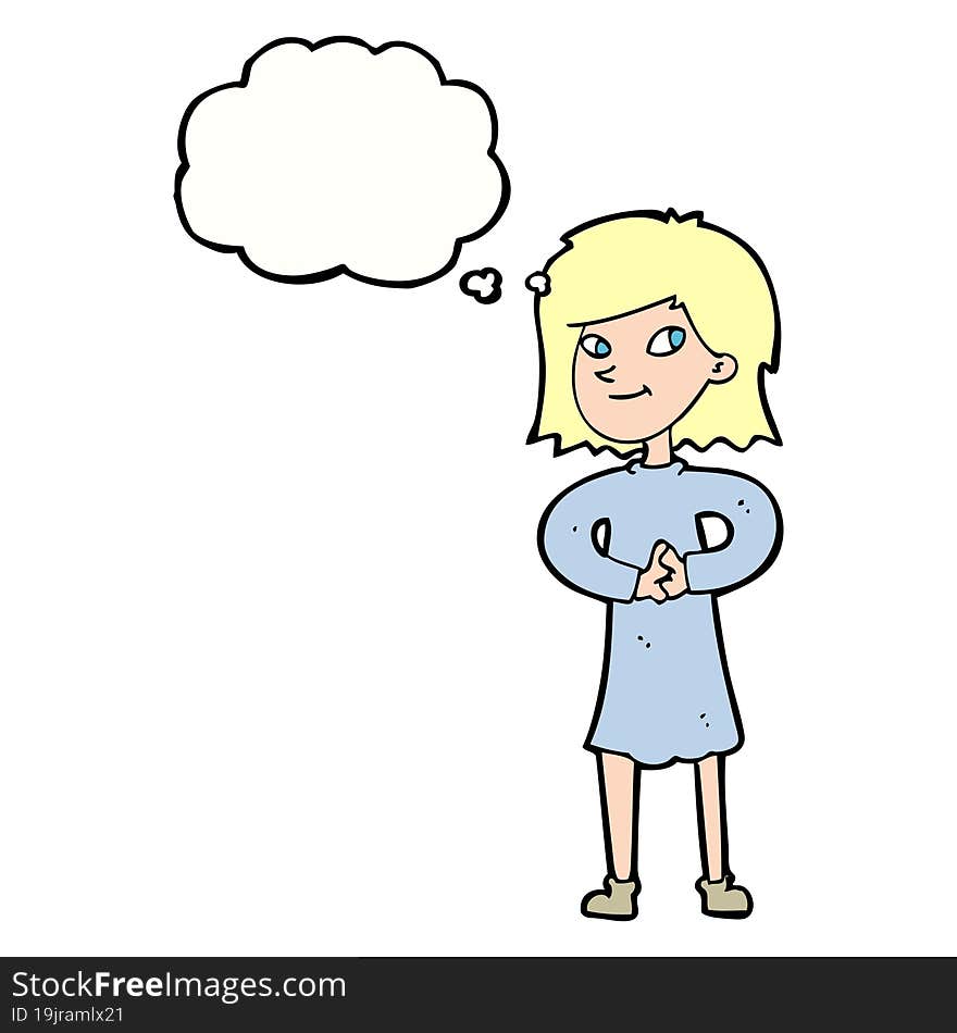 Cartoon Happy Woman With Thought Bubble