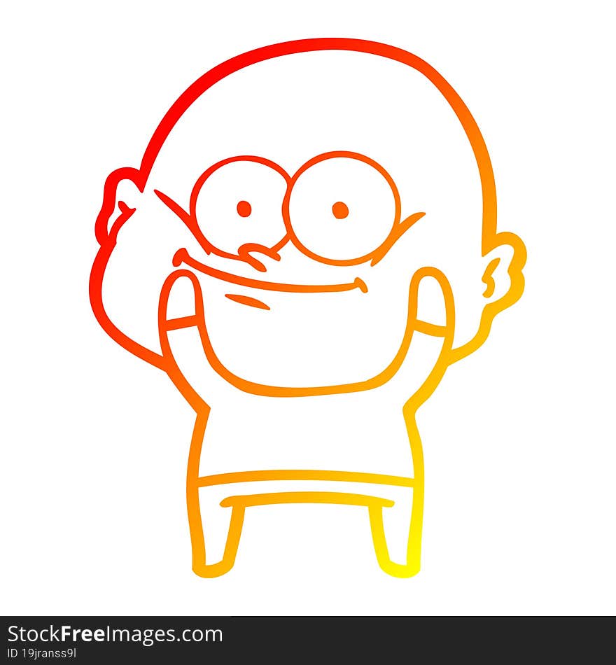 warm gradient line drawing of a cartoon bald man staring