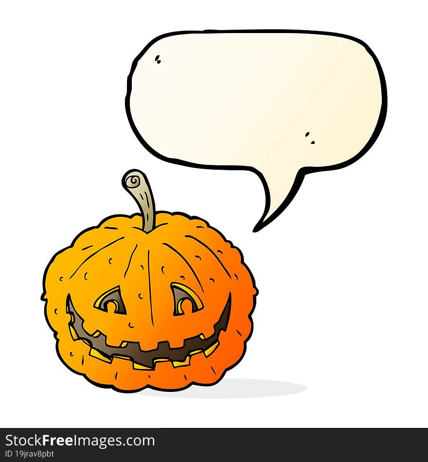 Cartoon Grinning Pumpkin With Speech Bubble