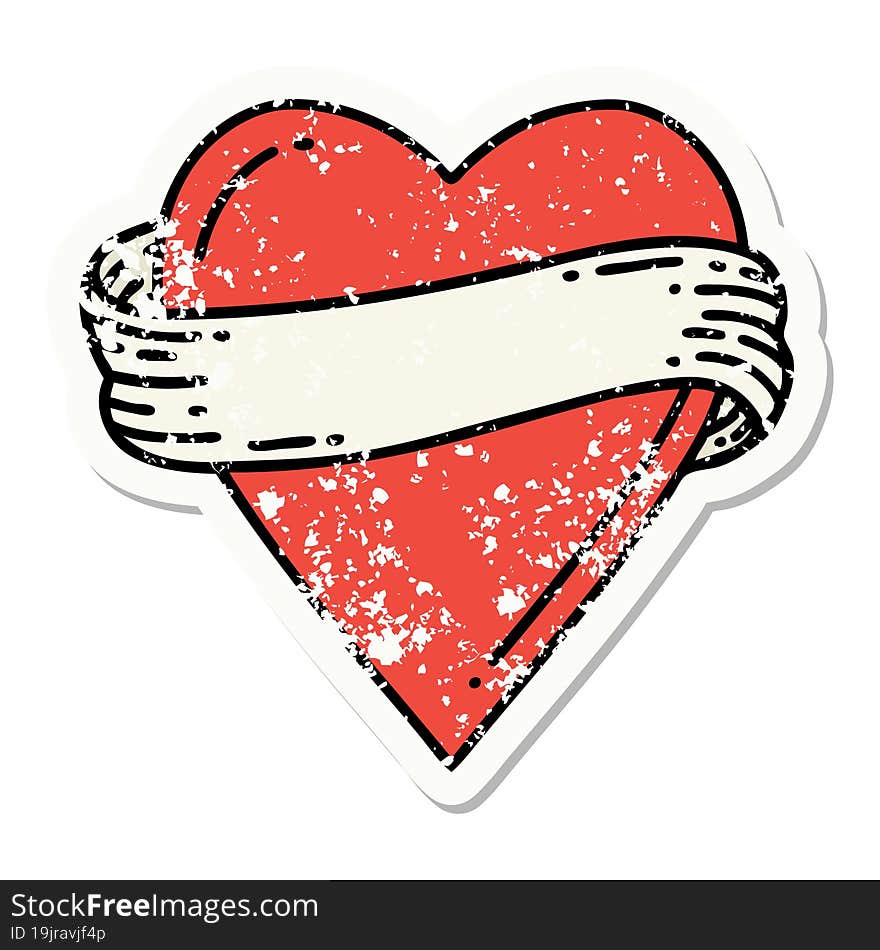 distressed sticker tattoo in traditional style of a heart and banner. distressed sticker tattoo in traditional style of a heart and banner