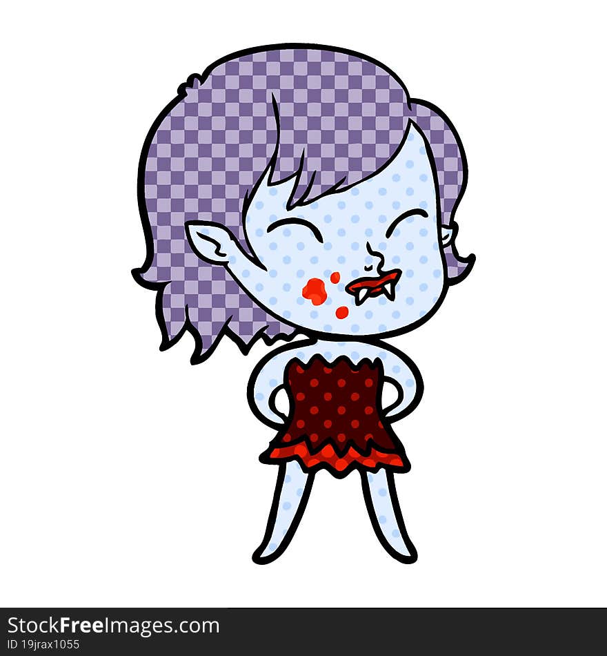 cartoon vampire girl with blood on cheek. cartoon vampire girl with blood on cheek