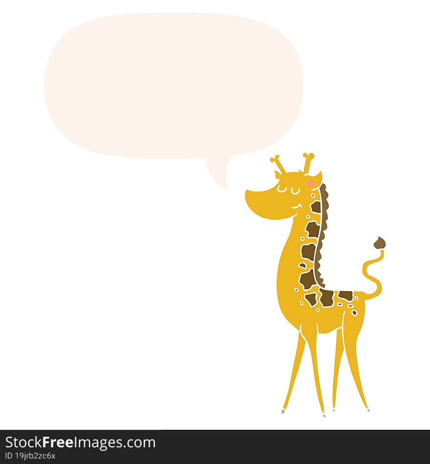 cartoon giraffe and speech bubble in retro style