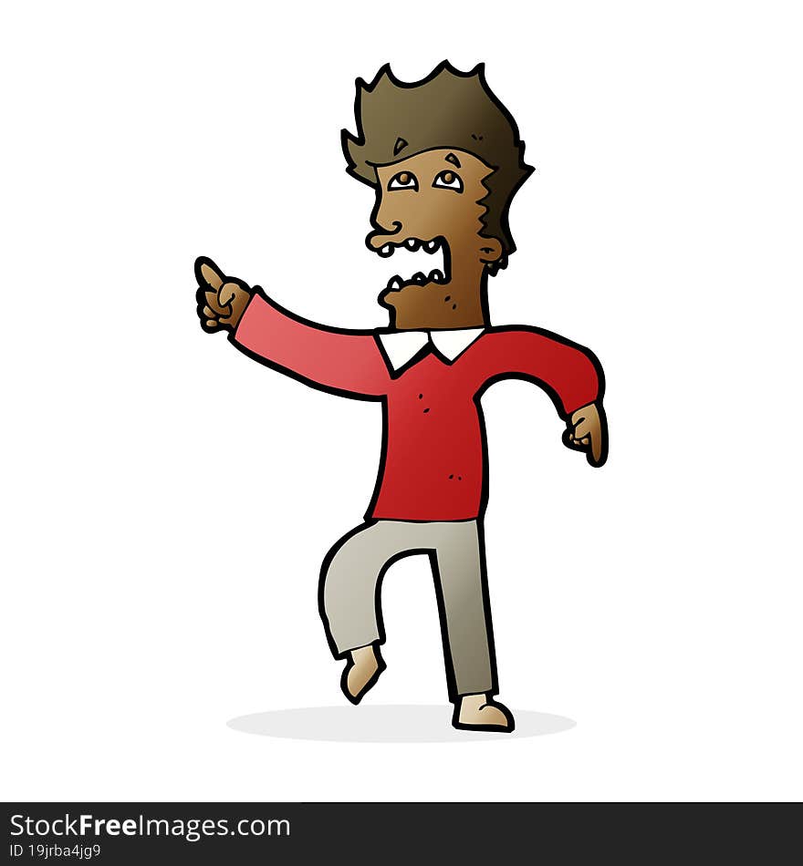 cartoon frightened man pointing