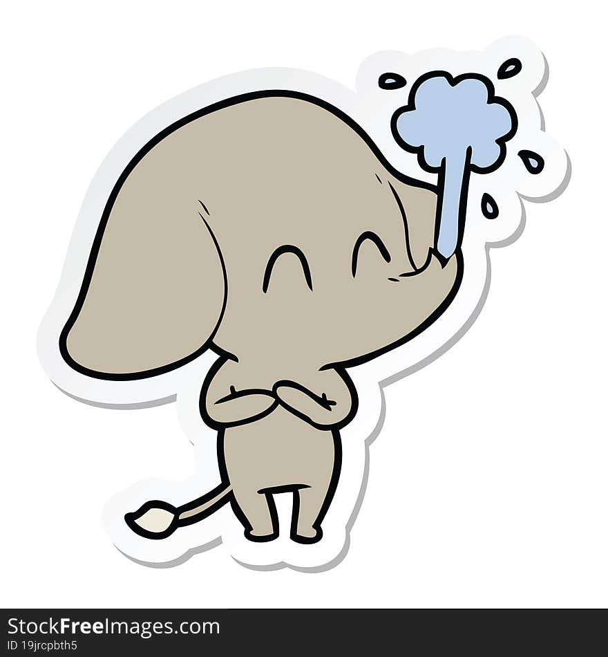 sticker of a cute cartoon elephant spouting water