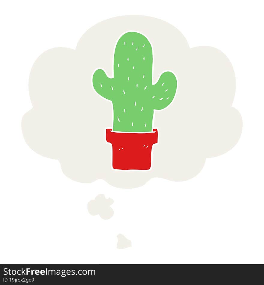 cartoon cactus and thought bubble in retro style