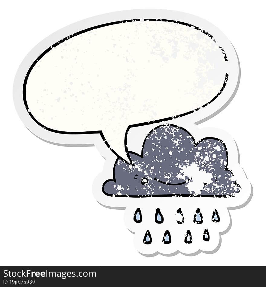 cartoon storm cloud and speech bubble distressed sticker