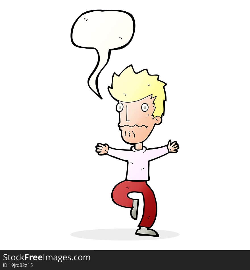 cartoon frightened man with speech bubble