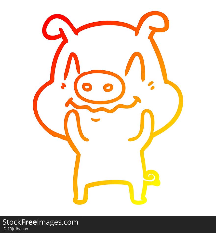 warm gradient line drawing nervous cartoon pig