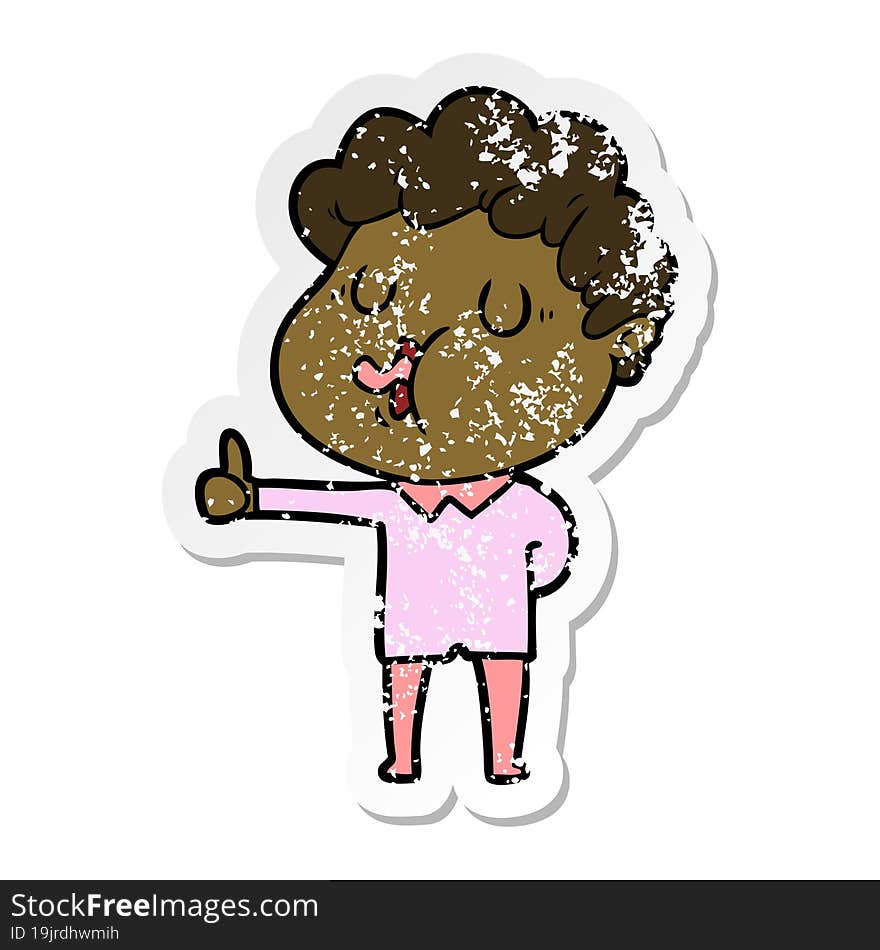 Distressed Sticker Of A Cartoon Man Singing