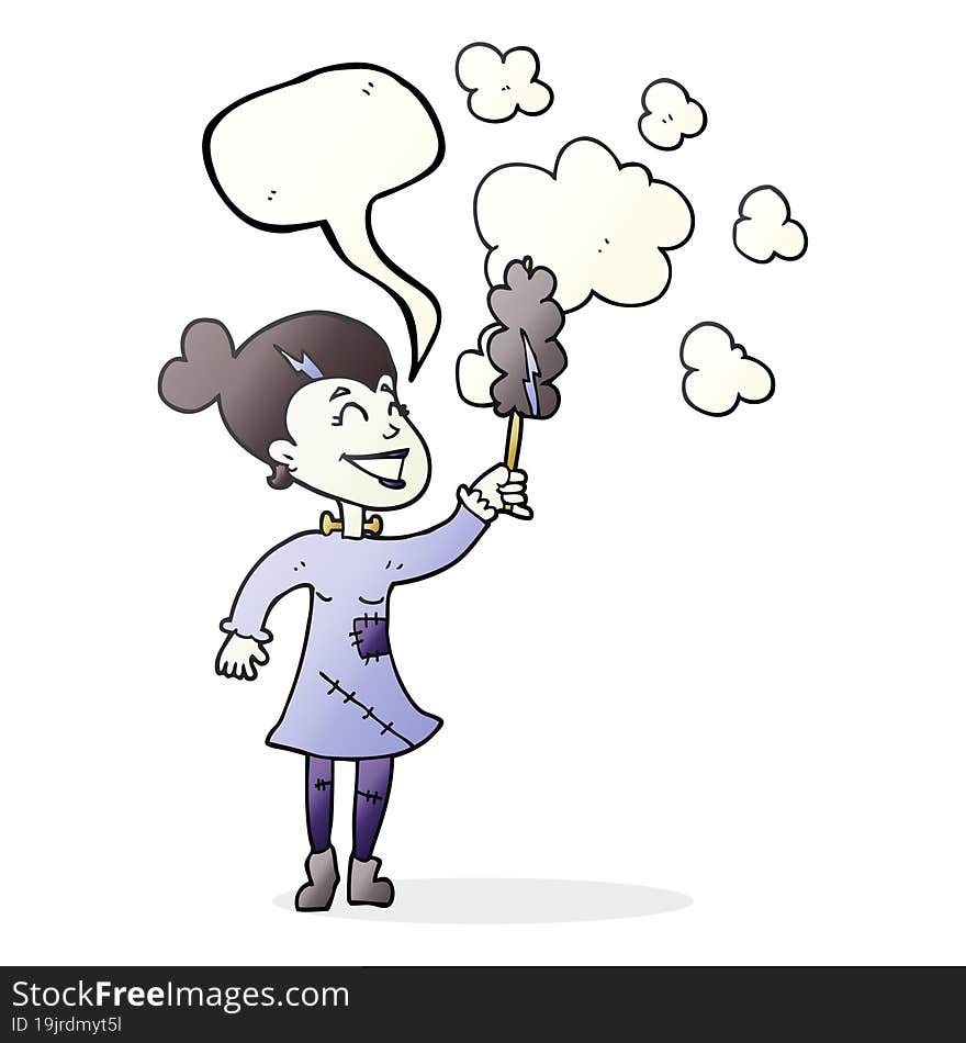 Speech Bubble Cartoon Zombie Woman Dusting