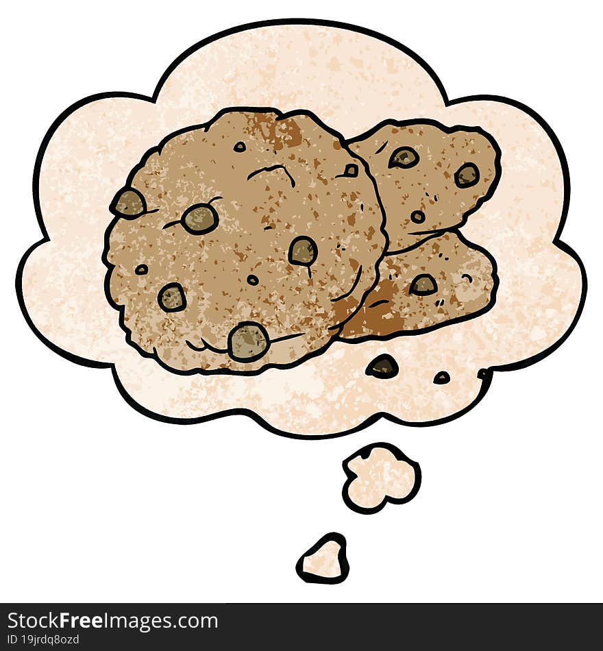 cartoon cookies and thought bubble in grunge texture pattern style