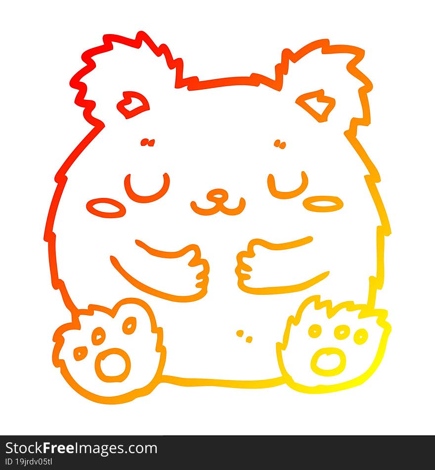 warm gradient line drawing of a cute cartoon bear