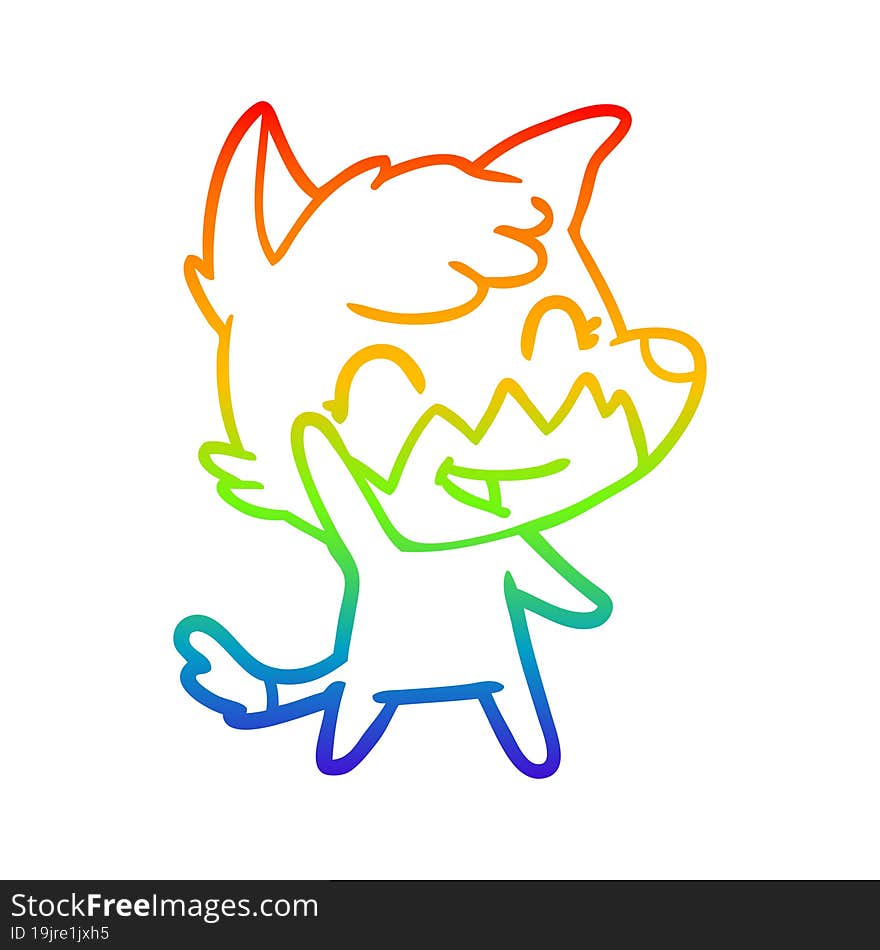 rainbow gradient line drawing of a happy cartoon fox