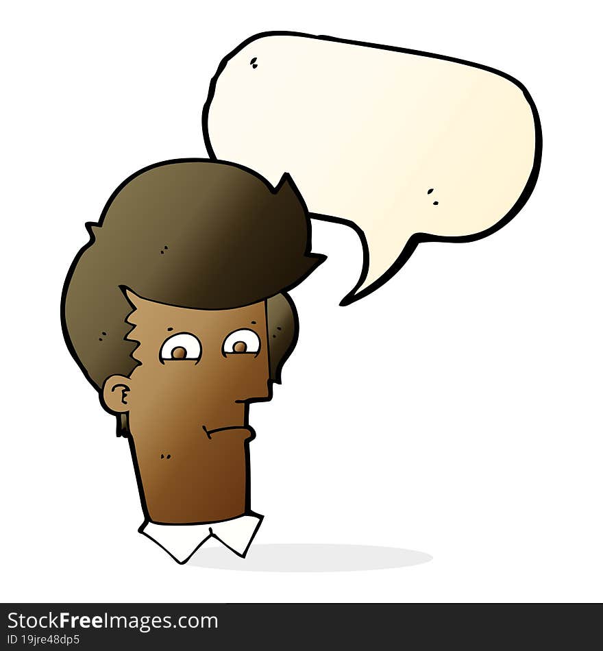 cartoon man narrowing eyes with speech bubble