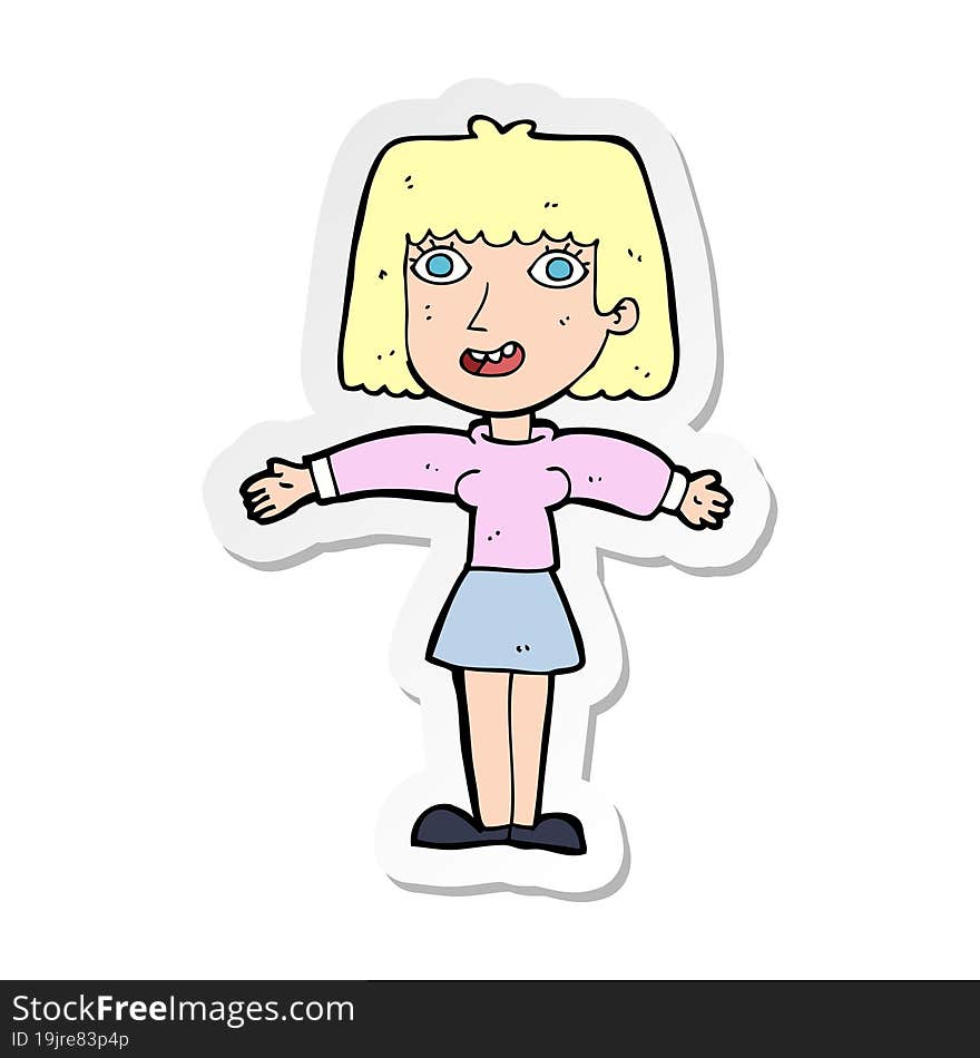 Sticker Of A Cartoon Excited Woman