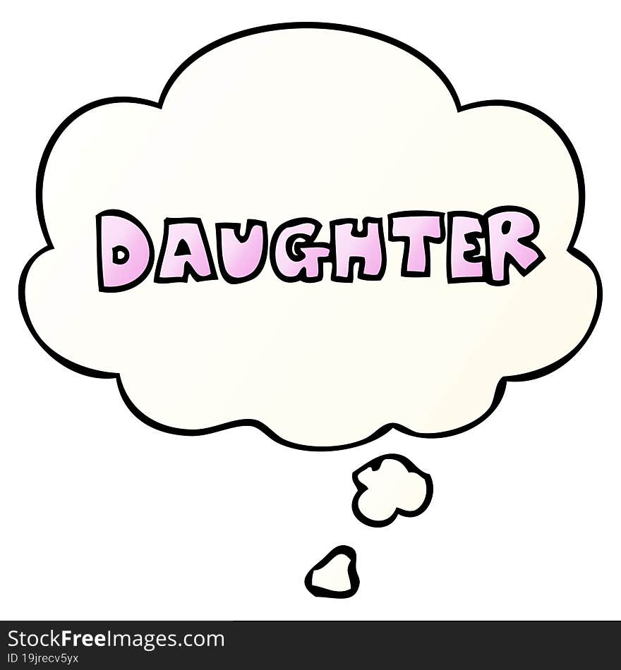 cartoon word daughter and thought bubble in smooth gradient style