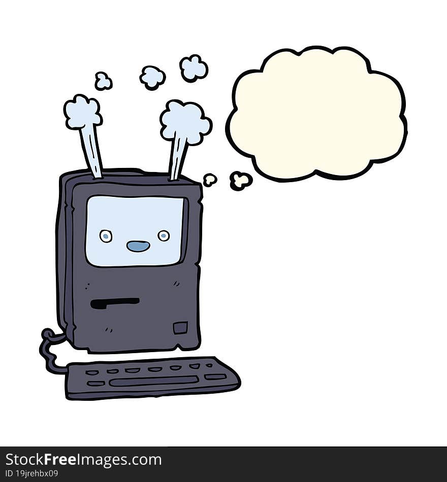 cartoon old computer with thought bubble