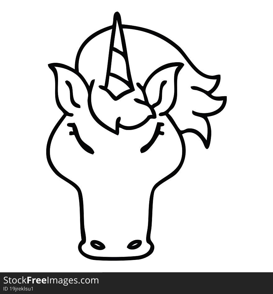 quirky line drawing cartoon unicorn