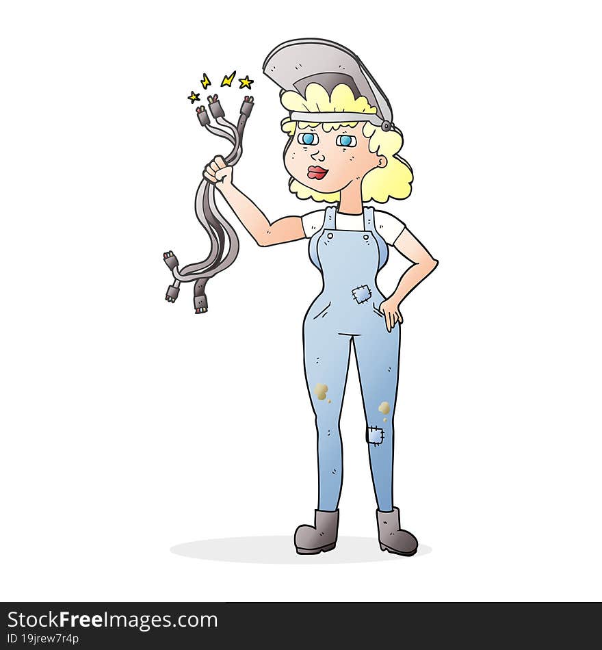 freehand drawn cartoon electrician woman