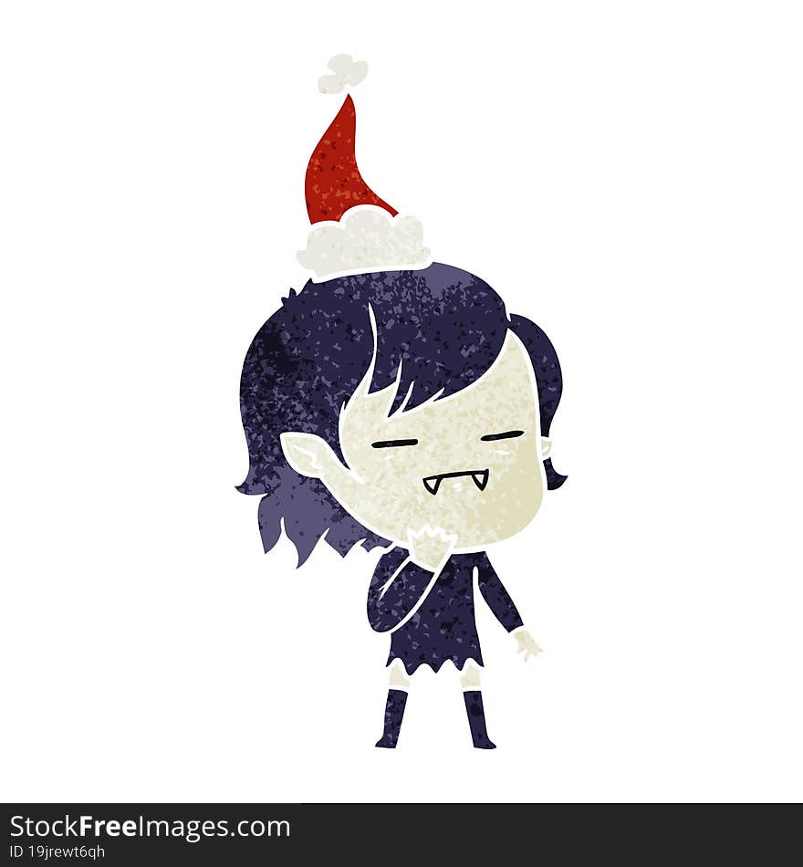 retro cartoon of a undead vampire girl wearing santa hat