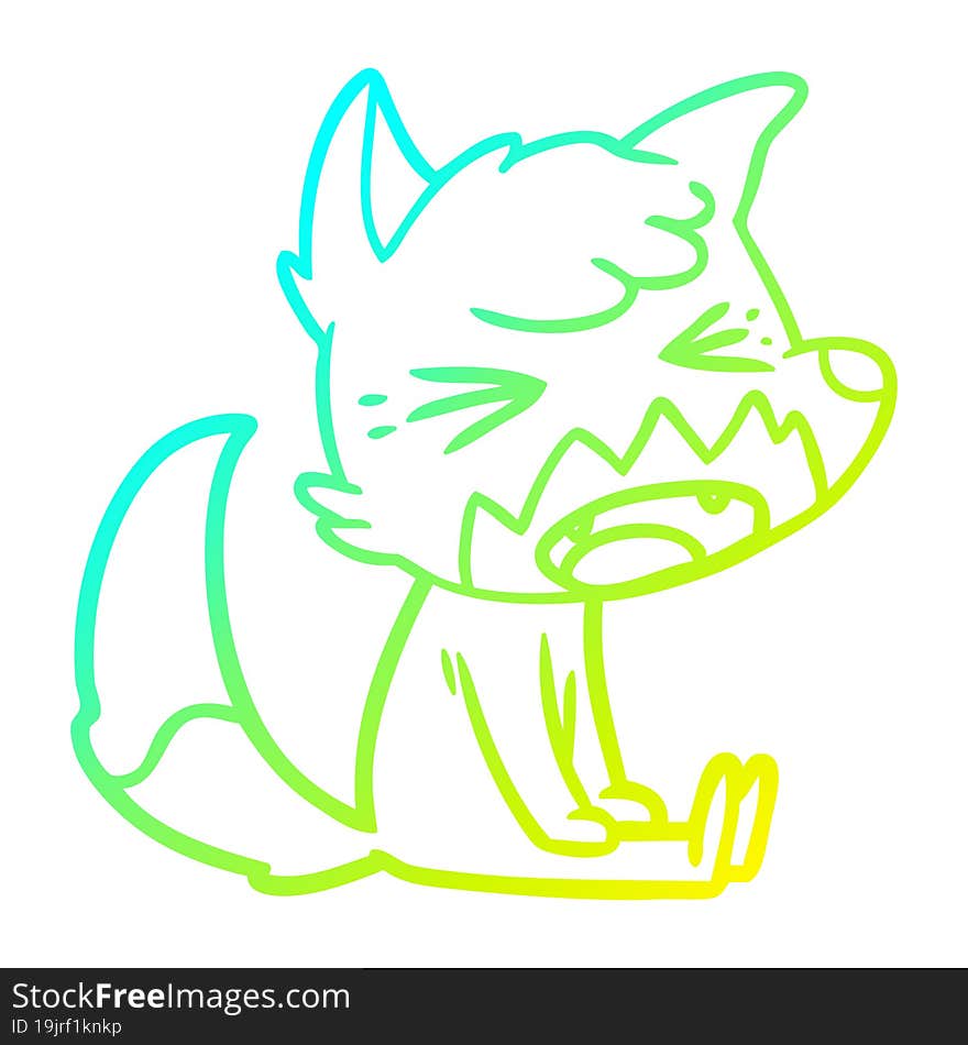 Cold Gradient Line Drawing Angry Cartoon Fox Sitting