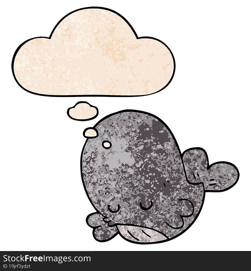 cartoon whale and thought bubble in grunge texture pattern style