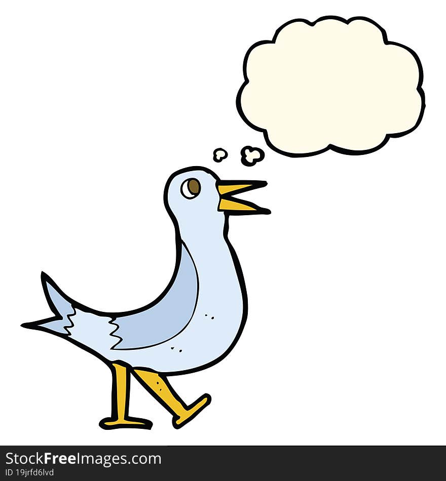 Cartoon Walking Bird With Thought Bubble