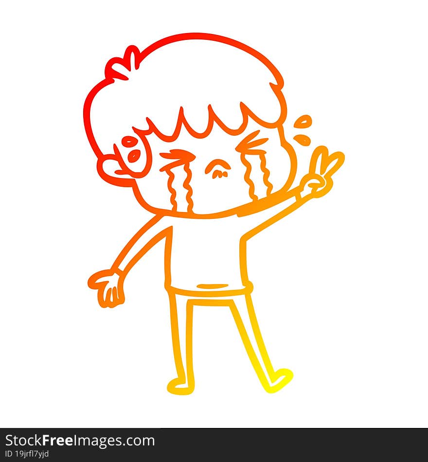 warm gradient line drawing cartoon boy crying