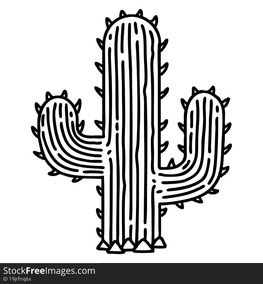 black line tattoo of a cactus