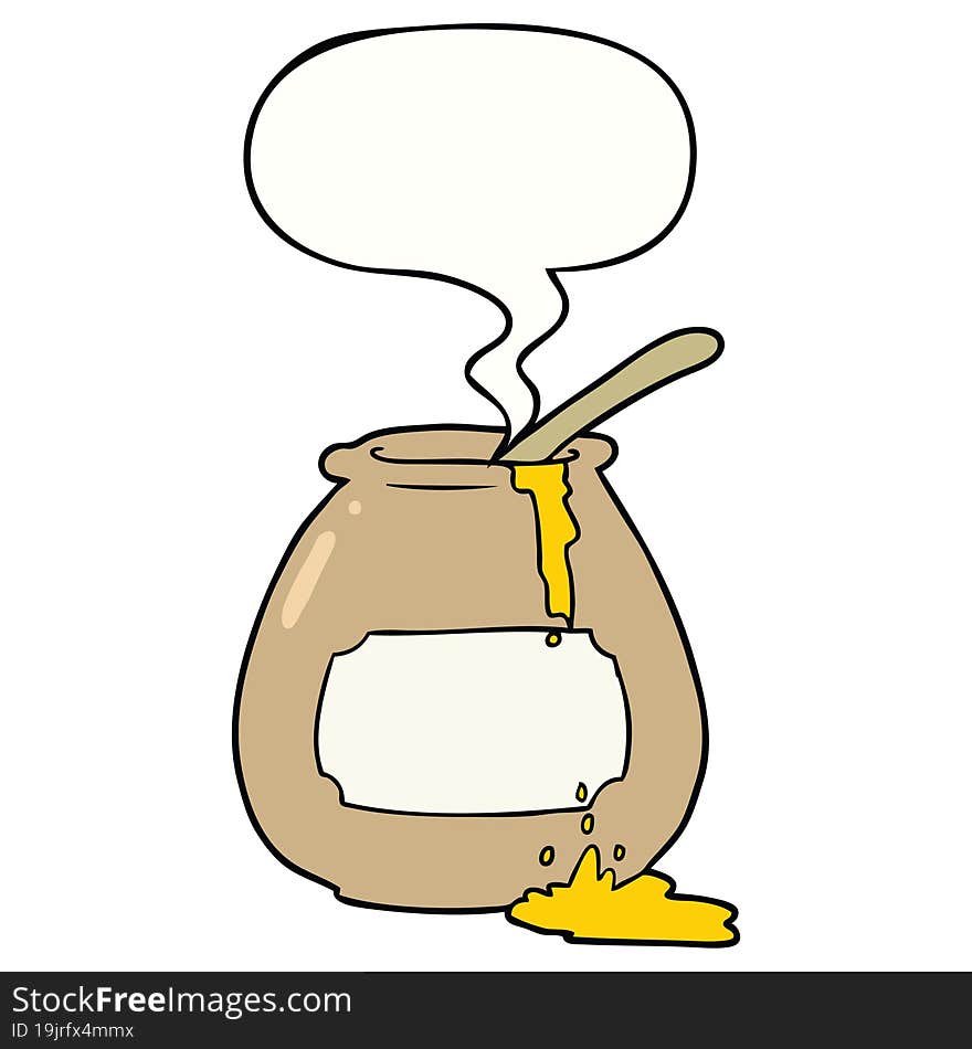 cartoon honey pot and speech bubble