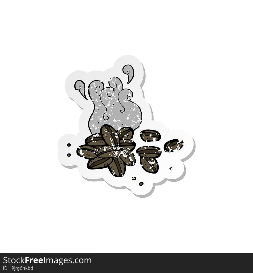 retro distressed sticker of a cartoon coffee beans