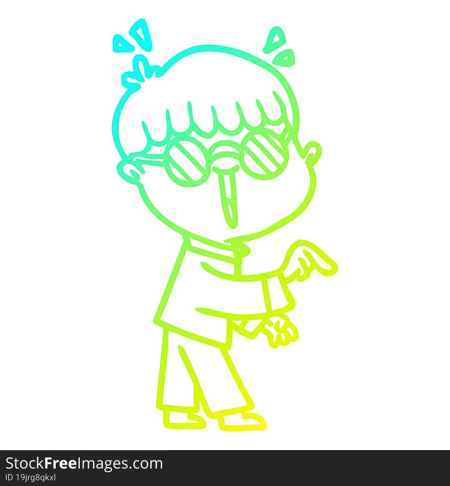 cold gradient line drawing of a cartoon boy wearing spectacles