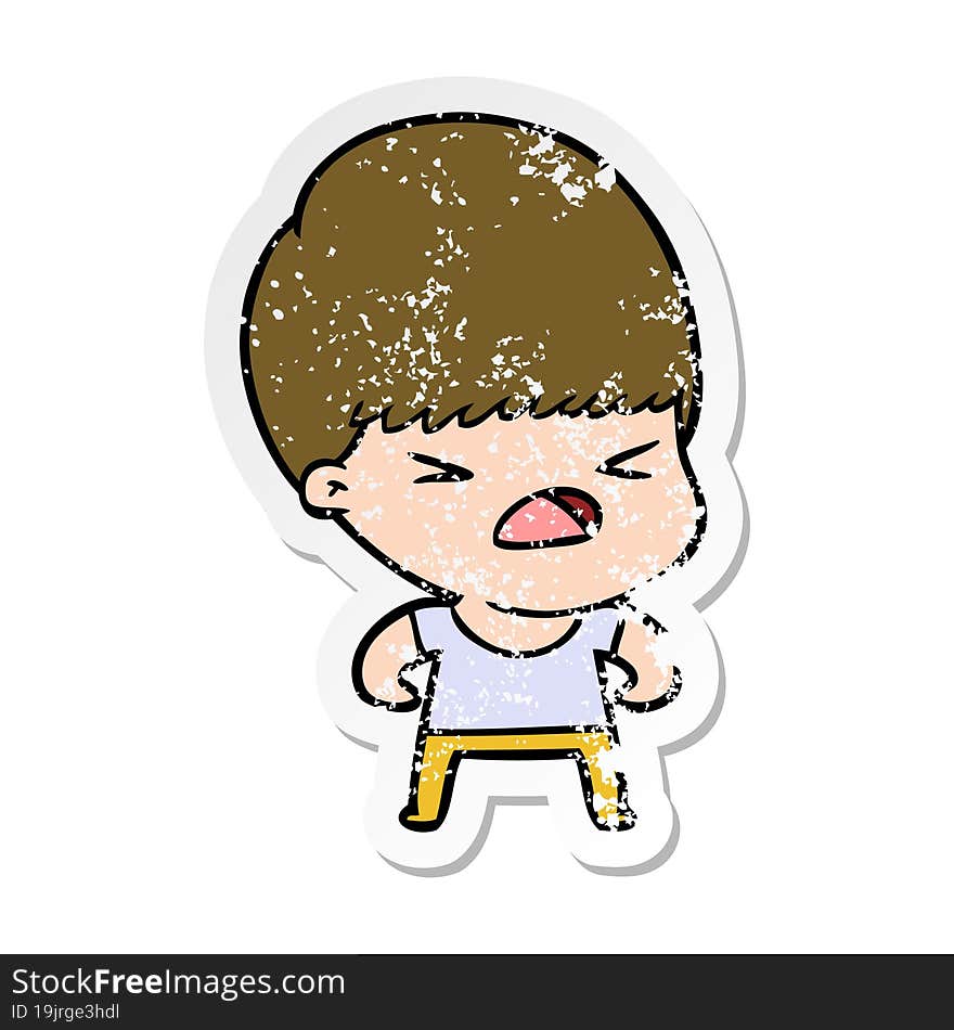 distressed sticker of a cartoon stressed man