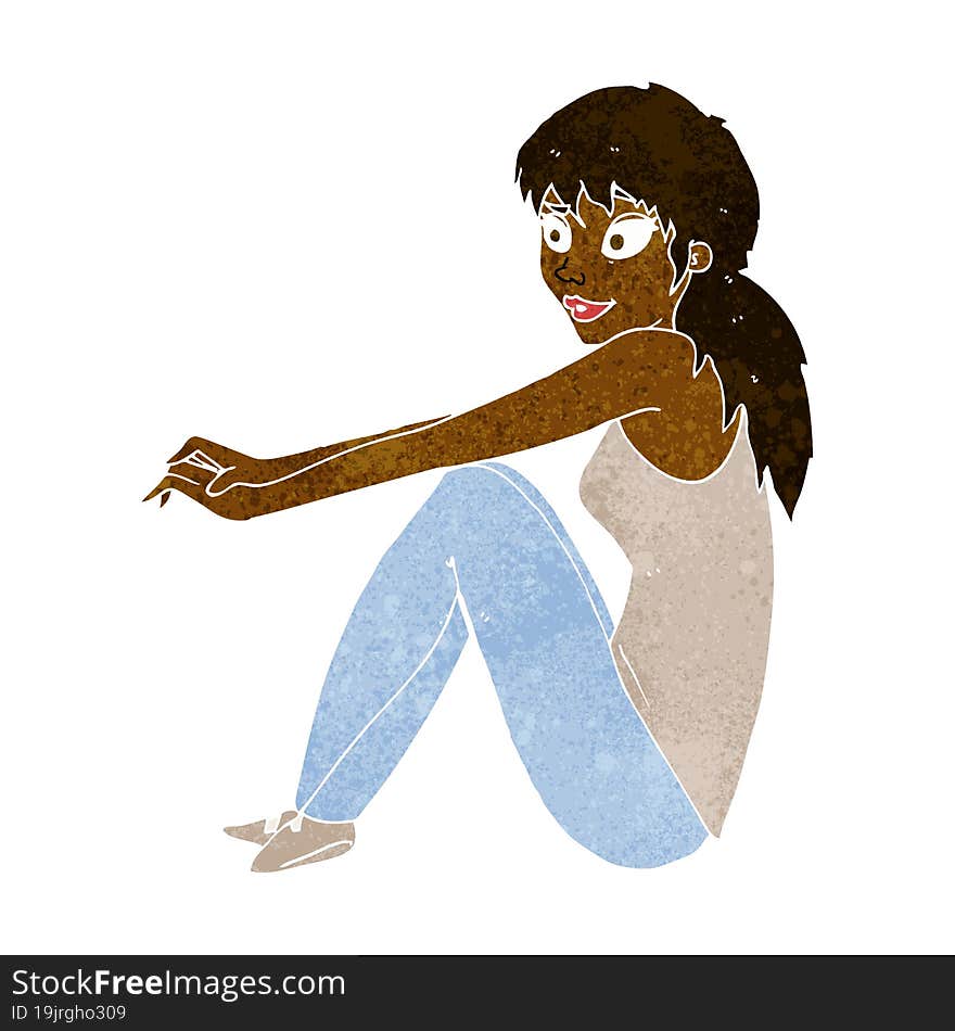 cartoon happy woman sitting